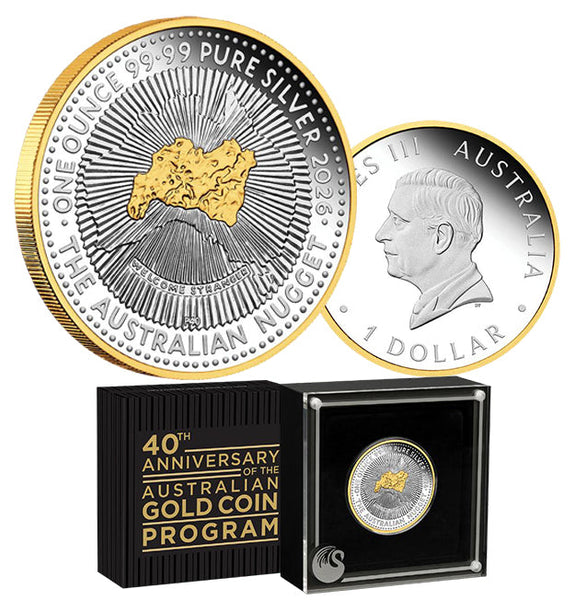 2026 1oz 40th Anniversary of Australia Nugget Program Silver Proof Gilded Coin