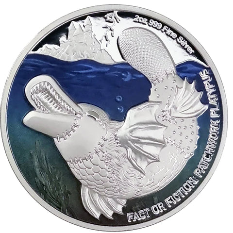 Niue 2024 Proof $5 Fact or Fiction: Patchwork Platypus 2oz  99.9% Silver Only 300 minted