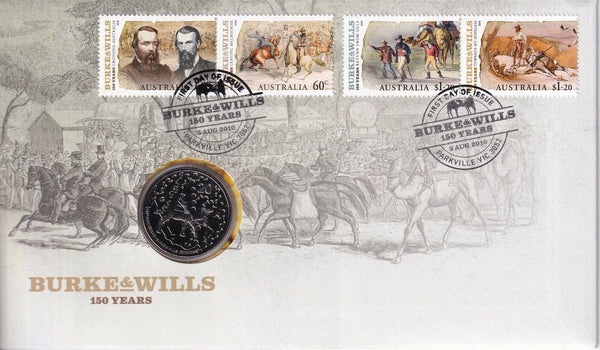 2010 Burke and Wills 20c Stamp and Coin Cover PNC