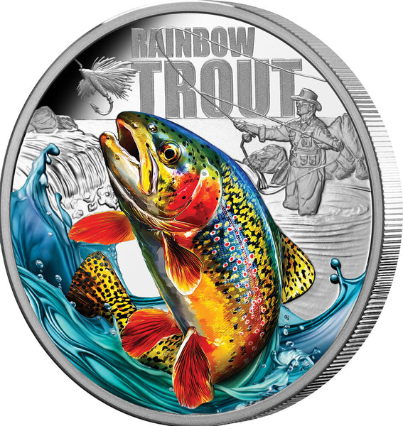 Rainbow Trout 2027 silver proof coin - obverse detail