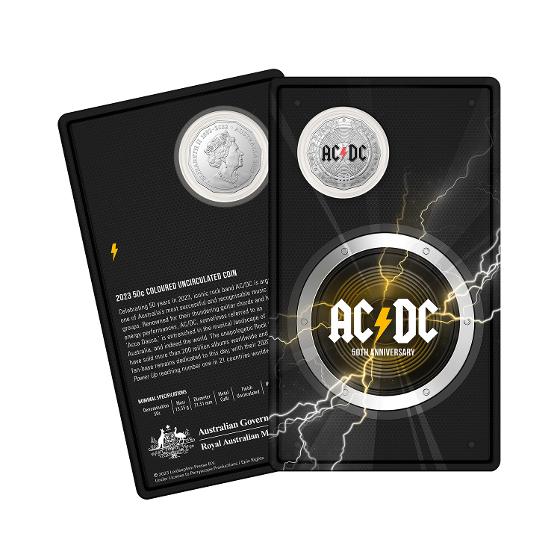 2023 50c 50th Anniversary of AC/DC Uncirculated Coin on RAM Card