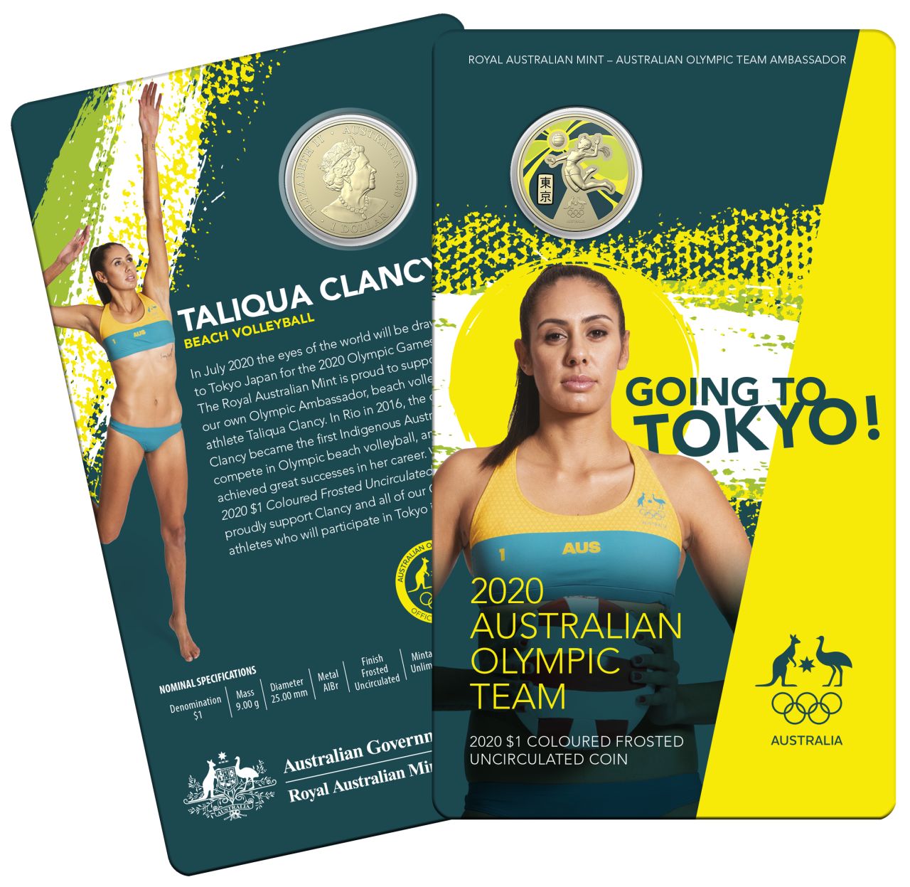 2020 $1 Coloured Frosted Coin - Going to Tokyo! - Australian Olympic Team