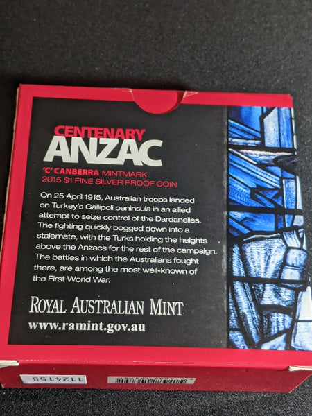 2015 Centenary ANZAC $1 Silver Proof Case