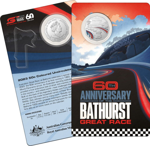 60th Anniversary of the Bathurst Great Race 2023 50c Coloured Uncirculated Coin
