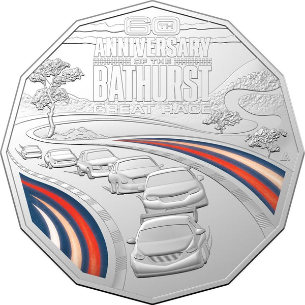 60th Anniversary of the Bathurst Great Race 2023 50c Coloured Uncirculated Coin