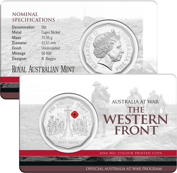 Australia 2014 Royal Australian Mint 50c Australia at War The Western Front Coloured Poppy Coin