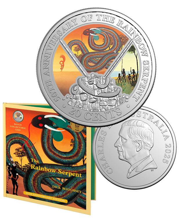 50th Anniversary of The Rainbow Serpent 2025 20c Coloured Unc Coin Spe ...