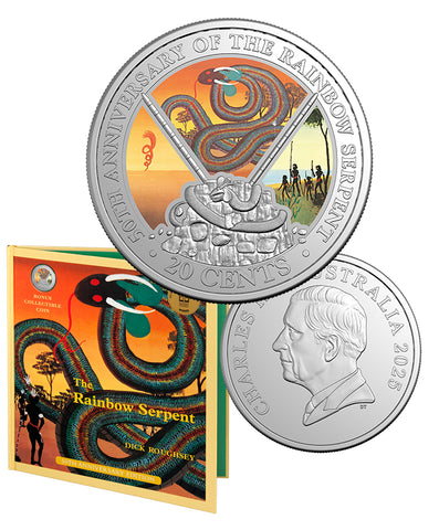 50th Anniversary of The Rainbow Serpent 2025 20c Coloured Unc Coin Special Edition Book