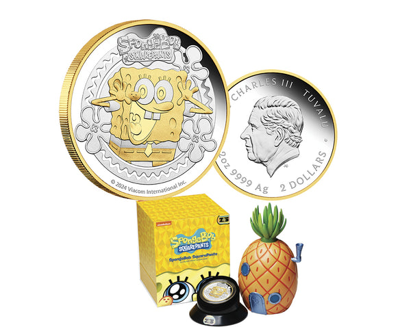 SpongeBob SquarePants 2024 2oz Silver Proof Gilded Coin