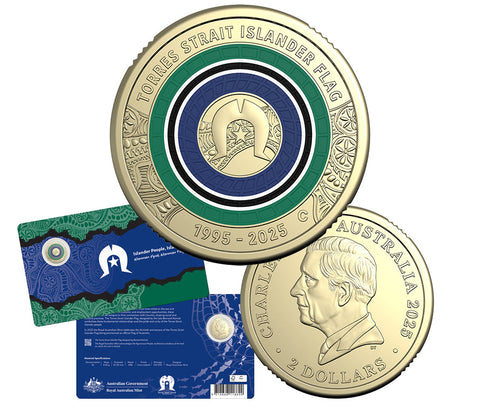 2025 30th Anniversary of the Torres Strait Islander Flag $2 Coloured C Mintmark Uncirc Coin Card