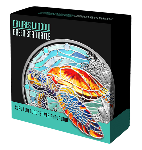 Natures Window Green Sea Turtle 2oz Silver Coloured Proof Coin