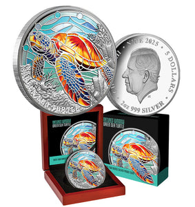 Natures Window Green Sea Turtle 2oz Silver Coloured Proof Coin