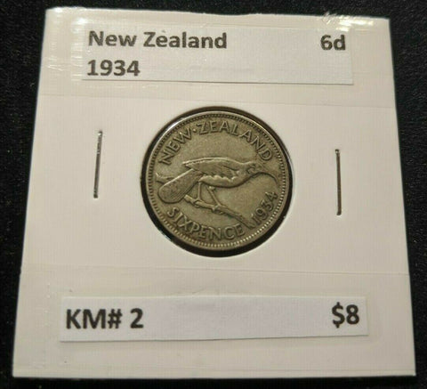New Zealand 1934 6d Sixpence  KM# 2