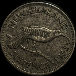 New Zealand 1933 6d Sixpence  KM# 2