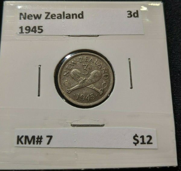 New Zealand 1945 3d Threepence  KM# 7