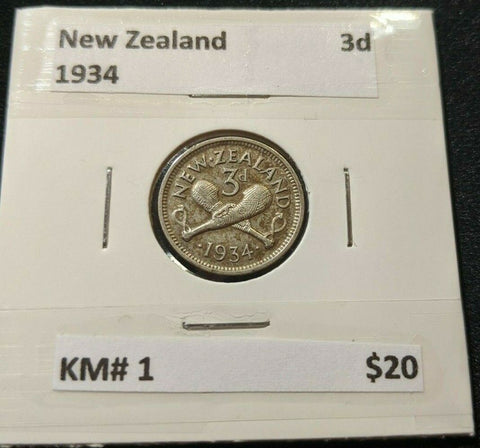 New Zealand 1934 3d Threepence  KM# 1