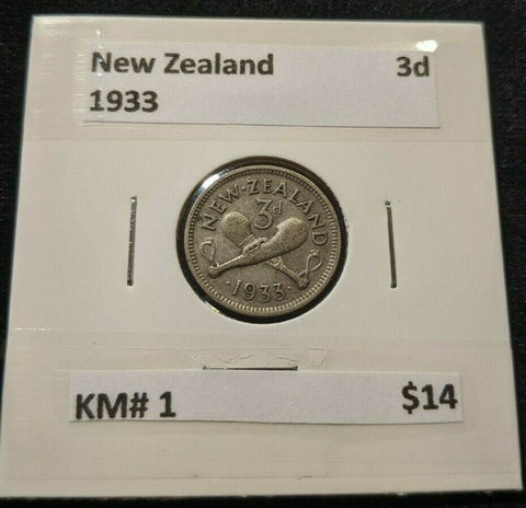 New Zealand 1933 3d Threepence  KM# 1