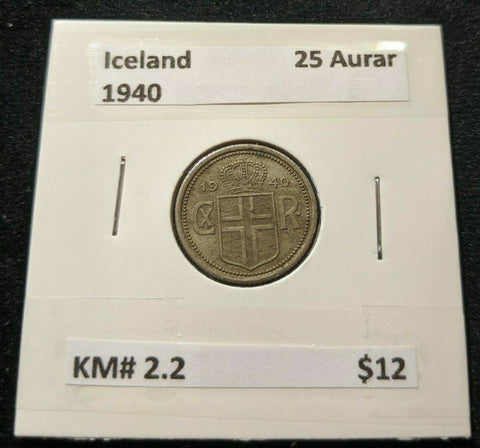 Iceland 1940 25 Aurar KM# 2.2