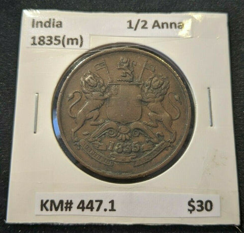 India 1835 (m) 1/2 Anna KM# 447.1