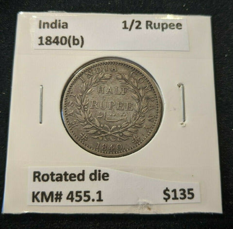 India 1840 (B) 1/4 Rupee Rotated die KM# 455.1