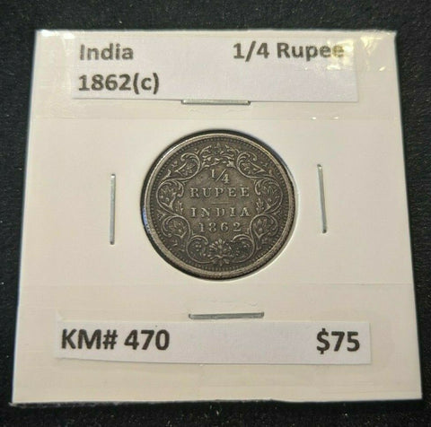 India 1862 (c) 1/4 Rupee KM# 470