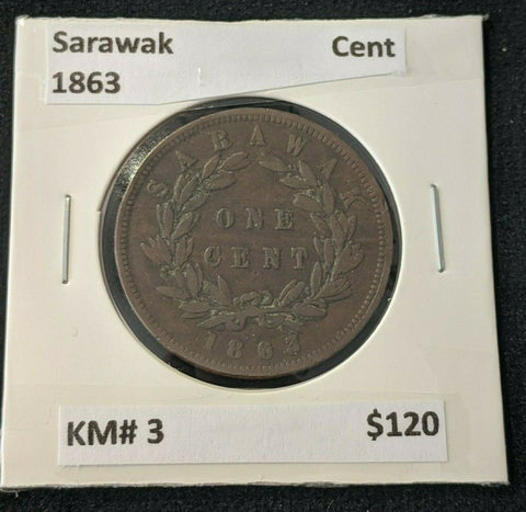 Sarawak 1863 Cent 1c KM# 3 #005  #6B