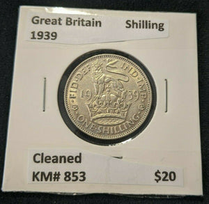 Great Britain 1939 Shilling 1/- KM# 853 Cleaned