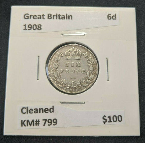 Great Britain 1908 Sixpence 6d KM# 799 Cleaned