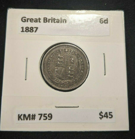 Great Britain 1887 Sixpence 6d KM# 759