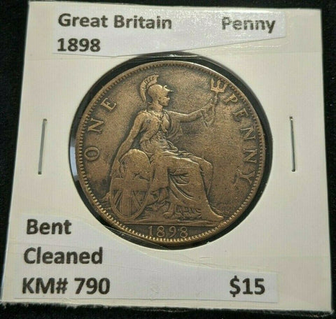 Great Britain 1898 Penny 1d KM# 790 Bent Cleaned #005   #16A