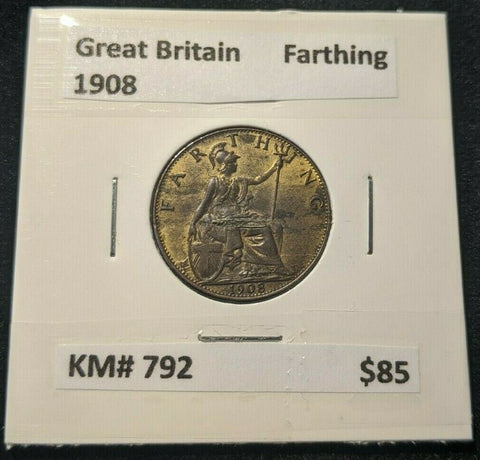 Great Britain 1908 1/4d Farthing KM# 792