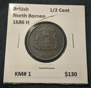 British North Borneo 1886 H 1/2 Cent 1/2c KM# 1