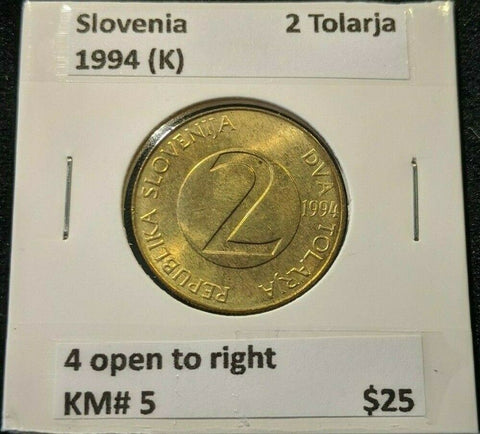 Slovenia 1994 (k) 2 Tolarja 4 open to right KM# 5 #240  #11B