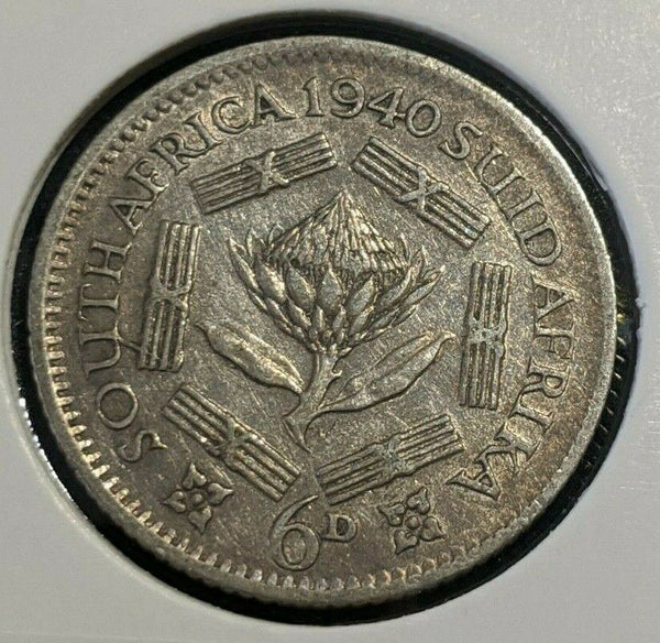 South Africa 1940 Sixpence 6d Cleaned KM# 27