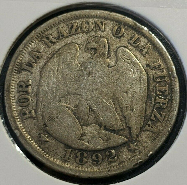 Chile 1892 20 Centavos KM# 138.4