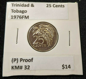 Trinidad & Tobago Proof 1976FM 25 Cent (P) KM# 32 #178   10B