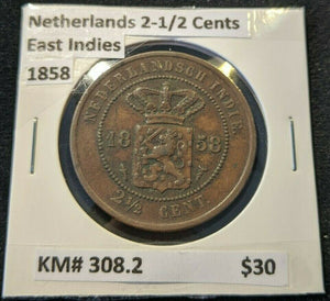 Netherlands East Indies 1858 2-1/2 Cents KM# 308.2