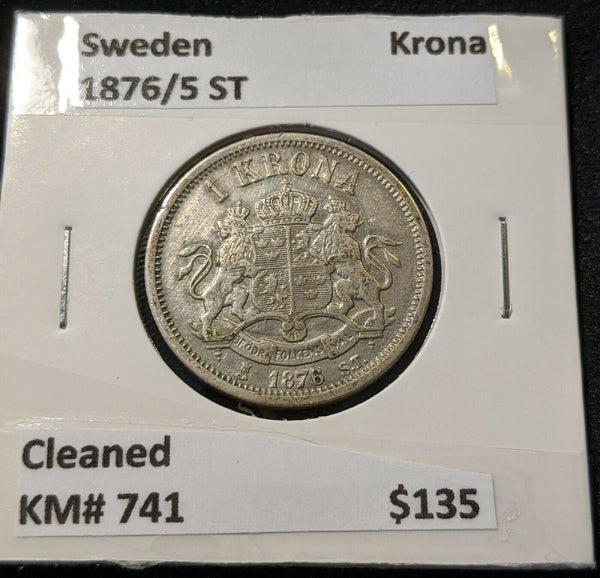 Sweden 1876/5 ST Krona Cleaned KM# 741