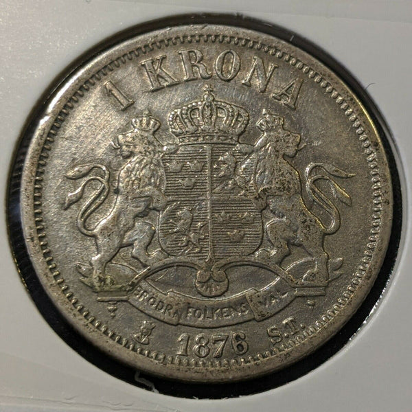 Sweden 1876/5 ST Krona Cleaned KM# 741