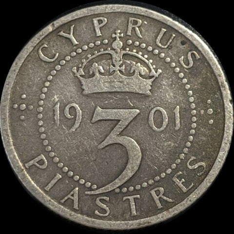 Cyprus 1901 3 Piastres Cleaned KM# 4 #044  #11A