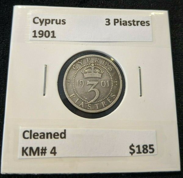Cyprus 1901 3 Piastres Cleaned KM# 4 #044  #11A
