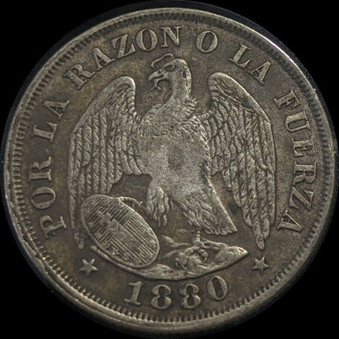 Chile 1880 20 Centavos Die Crack KM# 138.2
