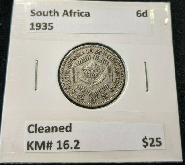 South Africa 1935 Sixpence 6d Cleaned KM# 16.2