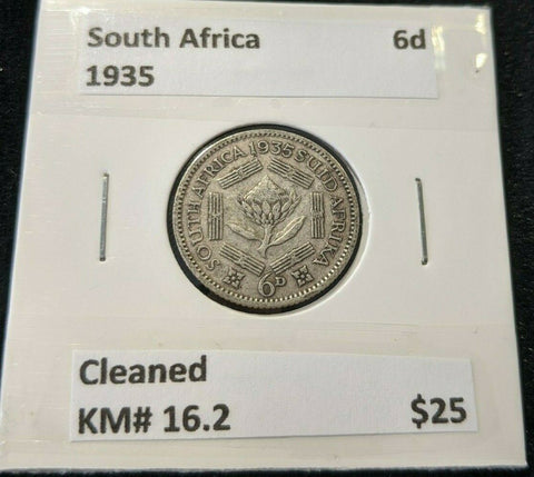 South Africa 1935 Sixpence 6d Cleaned KM# 16.2