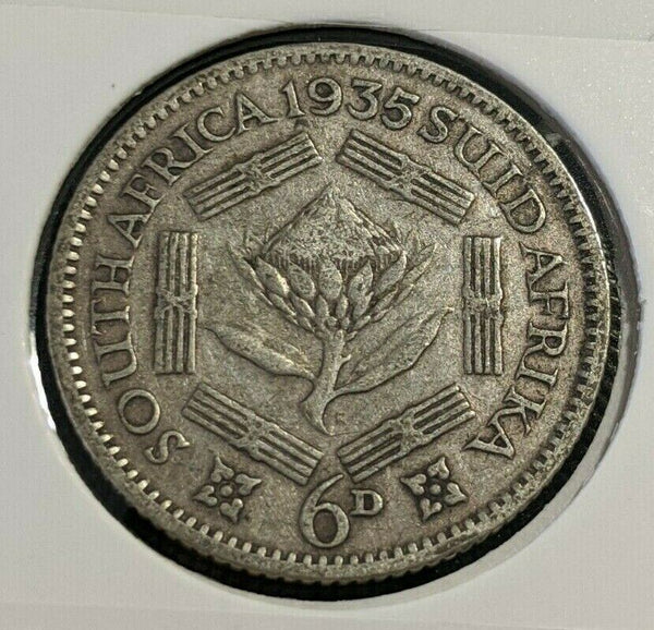 South Africa 1935 Sixpence 6d Cleaned KM# 16.2