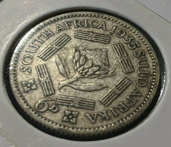 South Africa 1935 Sixpence 6d Cleaned KM# 16.2