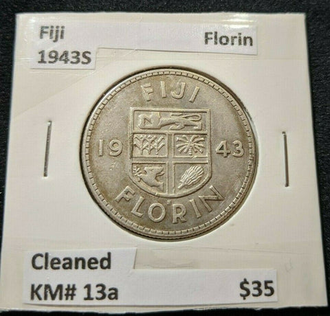 Fiji 1943 S Florin 2/- Cleaned KM# 13a