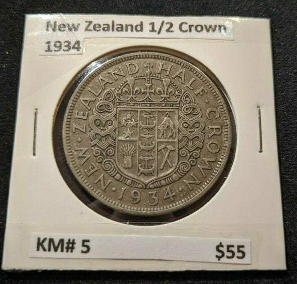 New Zealand 1934 1/2 Crown KM# 5