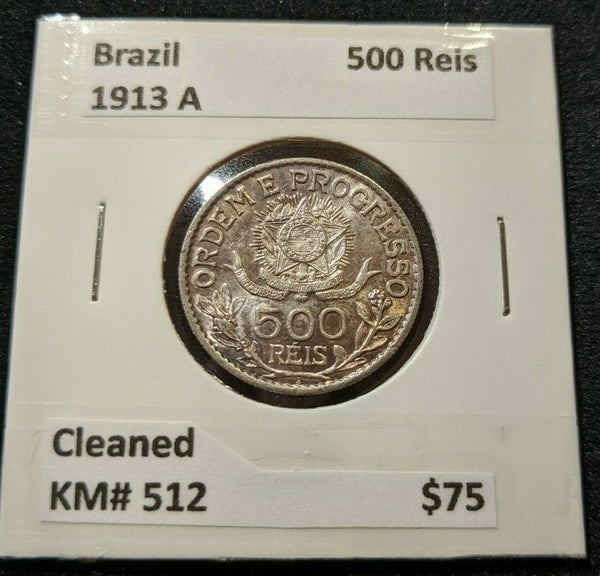 Brazil 1913A 500 Reis Cleaned KM# 512