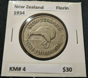 New Zealand 1934 2/- Florin  KM# 4